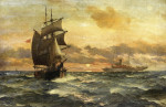 ⚓Репродукция морской пейзаж от 211 грн.: Элегантная паровая яхта и старая двухмачтовая в заходящем солнце