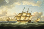 Купить картину морской пейзаж: Британский корабль 3 ранга с катером за кормой, от мыса Доброй Надежды, с видом плоскогорья бухты