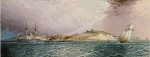⚓Репродукция морской пейзаж от 244 грн.: Остров напротив Портсмута и три судна, замок на растоянии