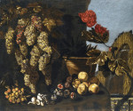 ₴ Репродукция натюрморт от 259 грн.: Виноград на лозе, фигы и грибы в садовом окружении