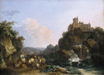 ₴ Репродукция картины пейзаж от 175 грн: Пейзаж с водопадом, замком и крестьянами