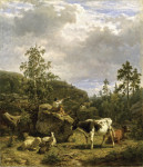 ₴ Репродукция пейзаж от 228 грн.: Лесной пейзаж с пастушком и крупным рогатым скотом