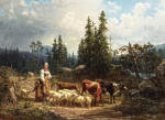 Купить картину от 103 грн. пейзаж: Девушка со стадом в ландшафте