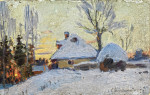 ₴ Репродукция пейзаж от 251 грн.: Зима в деревне на закате