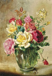 ₴ Репродукція натюрморт від 208 грн.: Різні троянди у скляній вазі та джмілі