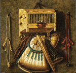 ₴ Картина натюрморт художника от 295 грн.: Тромплей с охотничьим снаряжением и птичьей клеткой