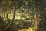 Купить от 102 грн. репродукцию картины: Пейзаж с высокими деревьями возле ущелья