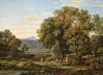 ₴ Репродукция пейзаж от 235 грн.: Аркадийный пейзаж с пастухами играющими на флейте, отдыхают на берегу ручья, горы в отдалении