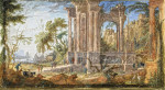 Купить от 86 грн. репродукцию картины: Пейзаж с классическими руинами, порт в отдалении