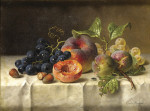 ₴ Репродукция натюрморт от 309 грн.: Персики и виноград на столе