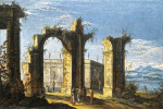 Купить от 100 грн. картину городской пейзаж: Каприччио класических руин с фигурами беседующими на дороге