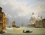 ₴ Картина городской пейзаж художника от 239 грн.: Венеция, вид города под снегом с церковью Санта Мария делла Салюте