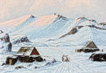 Купить от 102 грн. картину пейзаж: Семья и их собачья упряжка в деревне в Гренландии