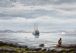 ⚓Репродукция морской пейзаж от 293 грн.: Прибрежная сцена с инуитами, встречающими корабль