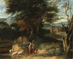 ₴ Репродукция картины пейзаж от 198 грн: Лесной пейзаж с пастушкой, замок в отдалении