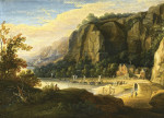 ₴ Репродукция пейзаж от 229 грн.: Скалистая бухта с рыболовами на берегу, художник рисует на переднем плане
