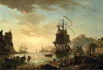 ⚓Репродукция морской пейзаж от 328 грн.: Вид средиземноморской гавани с рыбаками и судном