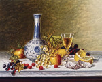 Купить от 116 грн. картину натюрморт: Китайская ваза и фрукты на мраморном выступе