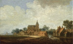 Купить от 91 грн. картину пейзаж: Вид голландской деревни с церковью, фигурами разговаривающими на дороге, торговые суда вблизи