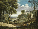 Купить от 111 грн. репродукцию картины: Пейзаж с двумя фигурами на переднем плане и укрепления города в отдалении