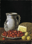 ₴ Репродукция натюрморт от 294 грн.: Вишни на тарелке, сливы, сыр и кувшин