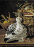 ₴ Репродукция натюрморт от 200 грн.: Натюрморт с двумя голубями и корзиной со снедью