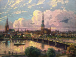 ₴ Репродукция городской пейзаж от 241 грн.: Закат над Ригой, Латвия