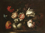 Купить от 117 грн. картину натюрморт: Тюльпаны, утренняя слава и различные цветы в корзине на выступе
