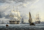Купить от 111 грн. картину морской пейзаж: Военный корабль становится на якорь среди других судов