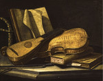 Купить от 126 грн. картину натюрморт: Скрипка и лютня на столе с книгами
