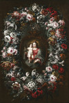 Купить натюрморт художника от 204 грн.: Мадонна с ребенком в цветочной гирлянде