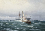 Купить от 128 грн. картину морской пейзаж: Парусная лодка и пароход в открытом море