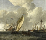 ⚓Репродукция морской пейзаж от 271 грн.: Голландские суда на неспокойных прибрежных водах возле косы с маяком