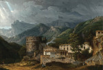 ₴ Репродукция пейзаж от 223 грн.: Итальянский пейзаж с деревней у подножия горы