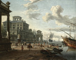 Купить от 145 грн. картину морской пейзаж: Каприччио с итальянской гаванью с фигурами на причале под классическими зданиями