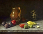 ₴ Репродукция натюрморт от 247 грн.: Кувшин со сливами, помидорами, солеными огурцами и артишоками