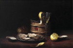 ₴ Репродукція натюрморт від 211 грн.: Устриці на олов'яній страві з келихом вина та очищеним лимоном