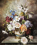 ₴ Репродукция натюрморт от 183 грн.: Цветы в синей золоченой вазе