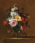 ₴ Репродукция натюрморт от 242 грн.: Яблочный цвет, хризантемы и тюльпаны в стеклянной вазе