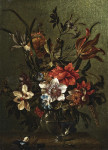 ₴ Репродукция натюрморт от 204 грн.: Розы, вьюнок, тюльпан, живокость и другие цветы в вазе