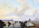 Купить от 126 грн. картину пейзаж: Зимний пейзаж с фигуристами на льду и голландский городок на горизонте