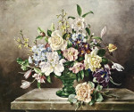 ₴ Репродукція натюрморт від 265 грн.: Натюрморт із квітами у зеленій скляній вазі