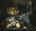₴ Репродукция натюрморт от 356 грн.: Буханка хлеба, устрицы виноград и дичь
