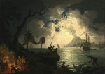 Купить от 119 грн. картину морской пейзаж: Ночная средиземноморская сцена с Везувием в отдалении