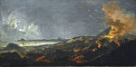 Купить от  грн. картину морской пейзаж: Ночная сцена с береговым ландшафтом и извержением вулкана