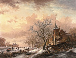 ₴ Репродукция пейзаж от 241 грн.: Замок в зимнем пейзаже и фигуристы на замершей реке