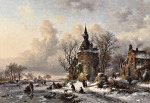 ₴ Репродукція пейзаж від 223 грн.: Зимовий пейзаж із фігуристами біля замку