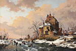 ₴ Репродукция пейзаж от 223 грн.: Фигуры на замерзшем канале, наслаждающиеся зимним днем