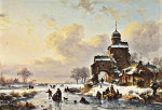 ₴ Репродукция пейзаж от 217 грн.: Фигуры на замерзшем канале возле замка