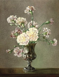 Купить от 179 грн. картину натюрморт: Розовые гвоздики в серебряной вазе